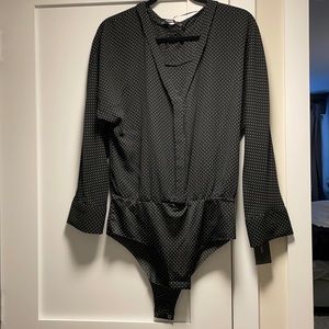 Zara black and white polka dot shirt body suit NWT